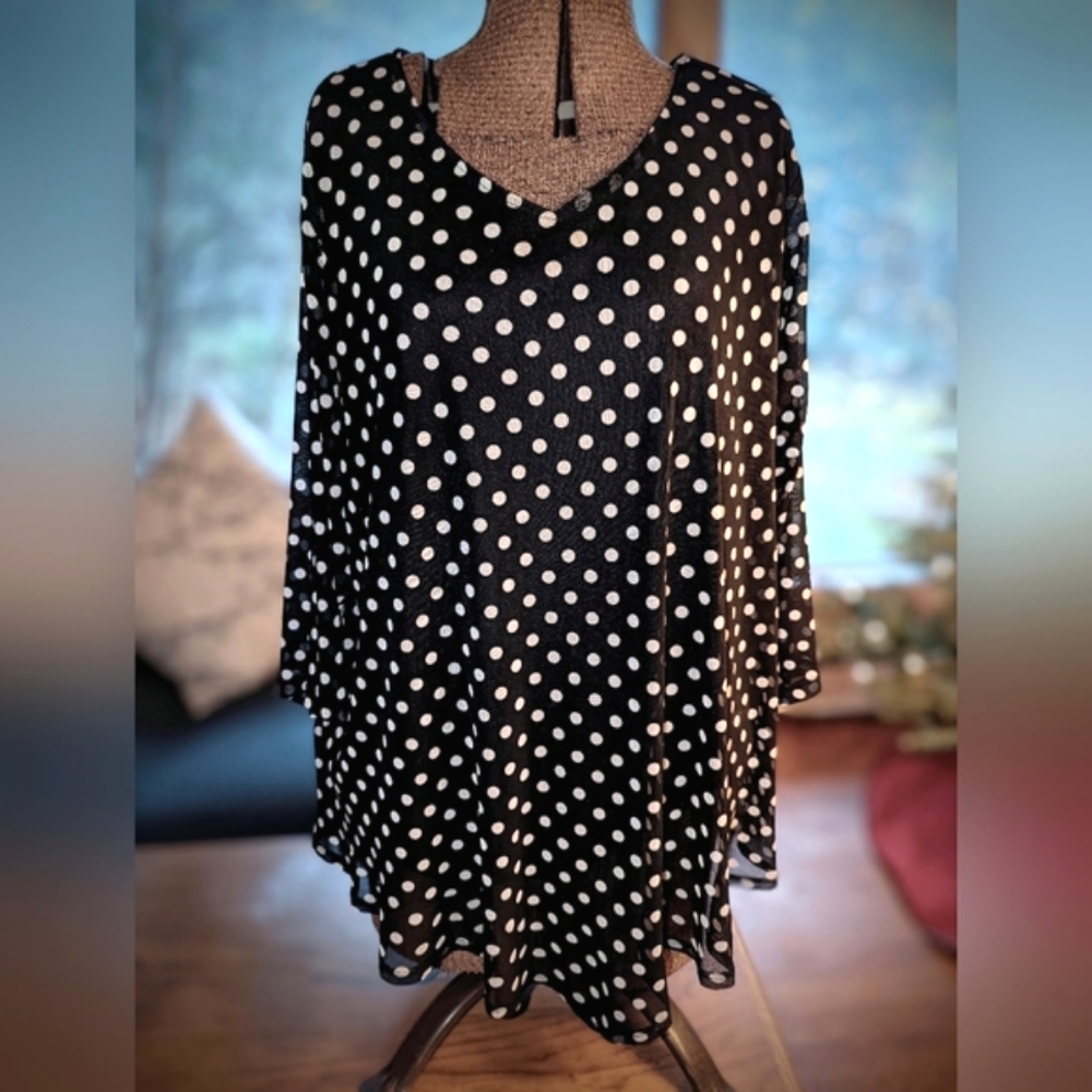 Black and White silky polka dot long sleeve Blouse.